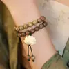 Pulsera Creativa de Sándalo Verde y Loto, Pulsera de Sándalo Verde con Loto Tallado, Cuentas Budistas de Estilo Étnico, Pulsera para Parejas