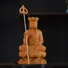 Adorno de Bodhisattva de Ciprés Montado en el Bodhisattva de la Escucha Talla en Madera Maciza Decoración de Escritorio Caja de Regalo Venta al por Mayor