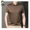 Camisa polo masculina de manga curta sem costura e alta elasticidade, verão novo, casual, com lapela, camiseta masculina geração cabelo