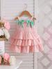 2025 Nuevo Vestido de Princesa para Niñas a la Moda Transpirable Lazo Delgada Niña Niñita Bebé Vestido de Tirantes