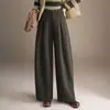 Pantalones Rectos de Lana de Cintura Alta para Mujer 2026 Otoño/Invierno Nuevo Estilo Caída Casual de Pierna Ancha Versátiles para el Trabajo Pantalones Largos