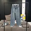 Em Estoque/Zhangzhang Início da Primavera Macio Alta Trama Algodão de Fibra Longa Estéreo Dividido Jeans Solto