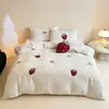 Conjunto de Quatro Peças de Lã de Leite de Inverno Desenho Animado Quente Espessado Imitação de Caxemira Lençol de Cama Lençol com Elástico Quarto de Crianças 1,2m Antiestático