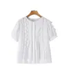 Ins Transfronterizo Europeo y Americano 2026 Nueva Moda Elegante Ropa de Mujer al por Mayor Camisa Top de Encaje con Retazos de Manga Corta y Cuello Redondo