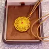Pingente Antigo de Girassol Oco Banhado a Ouro com Caractere de Bênção para Mulheres, Luxo Leve Novo Estilo Chinês Pingente de Bússola Girassol Banhado a Ouro de Cobre