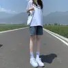Shorts de Mezclilla de Cintura Alta para Mujer Verano Delgados 2024 Nuevos Pantalones Medianos de 5 Puntos Rectos Sueltos Adelgazantes de Pierna Ancha