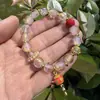 Pulsera de recuerdo de viaje estilo étnico, pulsera del Dios de la Riqueza Amarillo de vidrio de arena dorada, pulsera de vidrio de ceniza de incienso de caqui que cumple deseos