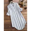 Gran stock disponible. Camisa rayada casual de manga larga para mujer, talla grande, de comercio exterior europeo y americano transfronterizo, con mangas enrollables