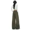 Calça Jeans Feminina Verde Militar Transfronteiriça Cintura Alta Lavada Rasgada Outono 2026 Nova Casual Solta Caimento Perna Curva