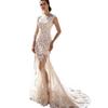 Vestido de Novia Ligero 2026 Estilo Nuevo, Uso de Dos Maneras, Falda Voluminosa Desmontable Color Champaña, Cola Transparente de Encaje Calado para Boda