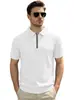 Camisa Polo de Manga Corta para Hombre con Punto de Cable Casual Cremallera Solapa Manga Corta Amazon Puños de Canalé Top Transpirable Europeo Americano