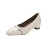 Novos Sapatos de Salto Médio Quadrados 2026 para Mulheres, Simples, Versáteis, Decotados, Profissionais, Couro Macio, Sapatos para Ir ao Trabalho, Casuais