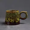 Juego de Taza y Platillo para Café Hecho en Horno, Taza Creativa de Cerámica para Arte Latte, Taza Retro de Gres, Taza de Agua, Taza con Asa Colgante