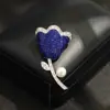 Broche de Tulipán de Cristal Azul de Lujo de Gama Alta con Temperamento Elegante, Pin de Ramillete Incrustado con Perla de Agua Dulce y Piedras para Mujeres