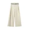 Pantalones de Otoño de Cintura Alta, Corte Holgado y Pierna Ancha Distribución al por Mayor [Cinturón Gratis] Pantalones Casuales con Forro Polar para Mujer
