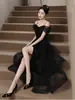 Vestido de Noche Negro con Diseño de un Hombro, Sensación de Alta Gama, Adecuado para Fiestas de Cumpleaños, Vestidos de Anfitriona, Vestidos para Adultos, Patchwork de Malla, Vestido Largo de Malla