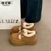 Mocassins de Pelúcia com Solado Grosso para Aumentar a Altura para Mulheres 2026 Outono/Inverno Novos Sapatos Birkenstock de Pelúcia Sapatos Quentes de Algodão Sapatos de Corte Profundo