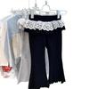 Leggings Novos para Meninas Primavera e Outono, Calças Flare de Renda Falsas Duas Peças Estilo Ballet Coreano para Crianças, Calças de Outono Estilosas para Meninas