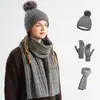 Venda Quente Transfronteiriça Conjunto de Três Peças de Chapéu Cachecol Luvas de Tricô Outono Inverno Chapéu de Tricô de Lã Espessado Quente Mulheres