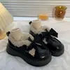 Otoño/Invierno 2026 Nuevos Zapatos Planos de Cuero Pequeños con Plataforma de Suela Gruesa, Lazo y Felpa Plus, Estilo Británico Cálido de Felpa, Moda