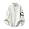 Suéter de malha com zíper e gola alta para outono e inverno para homens, camisa base de malha grossa para adolescentes, roupa de camada interna quente para meninos