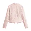 Ropa de mujer transfronteriza 2026 Moda europea y americana chaqueta top de manga larga con estampado floral pequeño decorado con botón anudado para mujer A712267