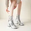 Botas versátiles de corte bajo para otoño e invierno con punta cuadrada, plataforma impermeable, cremallera lateral ligera, tacón cuadrado, botas de moda transfronterizas para mujer, botas de tacón alto de talla grande