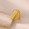 Nuevos Accesorios de Playa Europeos y Americanos Anillo de Concha de Lujo de Entrada Chapado en Acero Inoxidable Oro de 18 Quilates Anillo para Vacaciones en la Playa Joyería