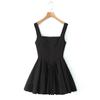 Vestido tutú dulce retro estilo francés para mujer, estilo europeo y americano, sexy, cuello cuadrado, plisado, cintura adelgazante, línea A, color sólido