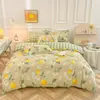 Juego de Ropa de Cama de Algodón con Dibujos de Sábila Fresco y Amigable con la Piel de Cuatro Piezas para Dormitorio de Estudiante Juego de Sábana Individual y Funda de Edredón de Tres Piezas