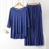 Conjunto de pijama modal feminino de verão fino solto com manga 3/4 casual plus size roupa externa conjunto de duas peças