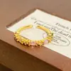 Anel Dourado Sonho ColoridoAnel Aberto com Diamante Colorido e Zircônia Brilhante, Anel Vintage de Luxo Leve de Nicho de Alta Qualidade