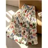 Falda Larga Estampada Retro Francesa de Línea A con Flores Nueva para Mujer, Cintura Alta Adelgazante