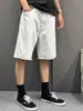 Jeans Masculino Reto Lista Mais Vendida 2026 Nova Marca Tendência Shorts Largos Branco Lavado Respirável Calça de Cinco Pontos Média