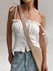 Camisola Blanca Sexy con Volantes Europea y Americana para Mujer Verano Temperamento Transfronterizo Envolvente Pecho Cintura Top Venta al por Mayor Ropa de Mujer