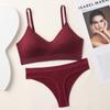 Traje de ropa interior de algodón peinado transfronterizo con botones en la espalda color liso sujetador sin aros para mujer algodón copa triangular ropa interior fina