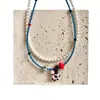 Collar de Cadena para Clavícula de Verano con Colgante de Vaca Feliz Dopamina, Diseño de Nicho, Rojo y Azul con Perlas, Accesorios