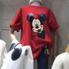 Camiseta 2026 para Mujer, Estilo Coreano, Talla Grande, Longitud Media, Cuello Redondo de Dibujos Animados, Camiseta de Manga Corta, Camisa Holgada con Estampado de Dibujos Animados