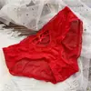 [Rojo Ancola] 880# Ropa Interior Roja Grande de Año Nuevo Malla de Encaje Seda de Hielo Ropa Interior Roja