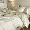 Juego de ropa de cama de lujo de cuatro piezas de algodón de fibra larga de 80 hilos, sábana bajera 100% algodón, funda de edredón bordada, juego de tres piezas de alta gama