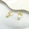 Brincos Quadrados de Pérola com Contas Douradas Fosco Vintage Estilo Francês com Design Irregular, Versáteis Brincos Simples com Pino de Prata S925