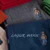 "Oso Caballero" Bufanda Gruesa de Punto de Lana 100% Australiana de Color Sólido Bufanda Bordada para Pareja Regalo para Mujeres