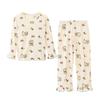 Traje de Ropa de Casa Delgada para Niños Primavera y Verano 2025 Dibujos Animados Algodón Transpirable Pantalones Cropped de Manga Larga para Niñas Juego de Dos Piezas Pijama