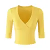Conjunto de Dos Piezas: Camiseta de Manga Media con Cuello en V Cruzado de Hombro Normal Estilo Chica Picante Puramente Sexy + Falda Lápiz Elegante con Pliegues que se Ajusta a la Cadera con Abertura