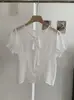 Camisa de Manga Corta de un Solo Botón con Cinta Kekezoon para Mujer, Top Sólido de Verano Fresco y Sencillo Ligeramente Transparente 7863