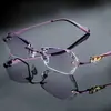 Gafas sin Marco Ultra Ligeras de Titanio Puro Cortadas en Diamante para Mujer, Aptas para Lentes Graduados, Luz Azul Anti-Luz, Sin Graduación, Fotocromáticas, Modernas