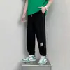 Calças Masculinas Primavera e Outono Finas Nova Moda Seda Gelada Calças Casuais Masculinas Perna Larga Ferramenta Cropped Calças Esportivas