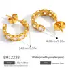 Brincos de Aço Inoxidável Transfronteiriços Inlaid com Zircônia, Estilo Clássico em Forma de C, Semicirculares, Forma Geométrica Elegante e Fashion, Brincos de Cor Sólida Banhados a Ouro