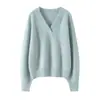 Suéter de Cachemira para Mujer Suéter de Cuello en V Suéter de Cachemira Corto Otoño e Invierno Más Fácil de Combinar Ropa Exterior Perezoso Holgado Suéter de Punto Básico