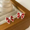 Brincos de Laço Vermelho Fofos Doces de Pérola Casuais Versáteis Brincos com Pino de Prata 925 Design de Nicho Feminino